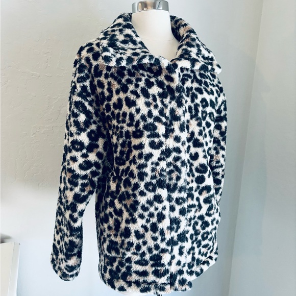 BILLABONG Cozy Days Sherpa Fleece Jacket Leopard Print Snap Closure Size Small - Picture 6 of 16